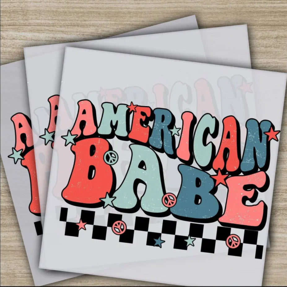 4TH Of July American Babe Fourth of July Independence Ready to Press Personalized DTF Transfers Heat Press DTF Transfers