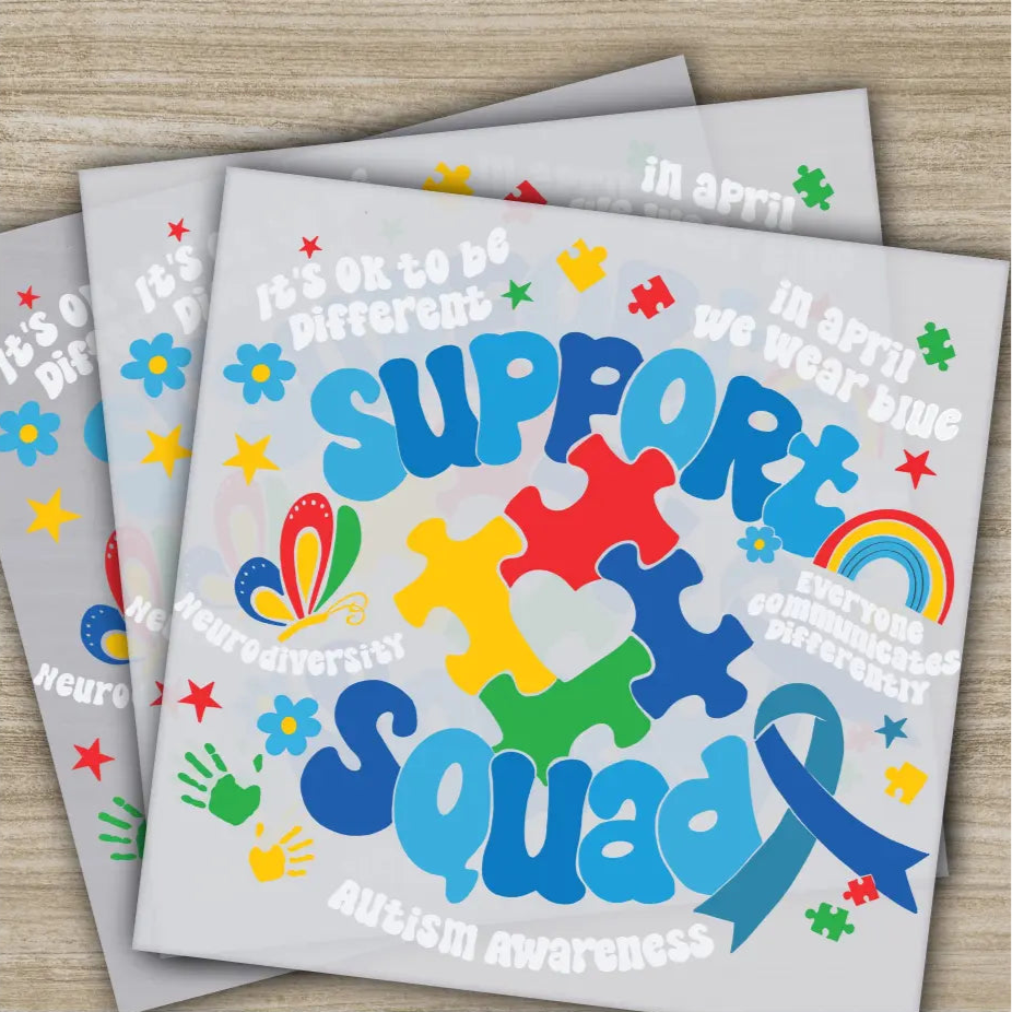 Autism Awareness Support Squad Ready to Press Personalized DTF Transfers Heat Press DTF Transfer
