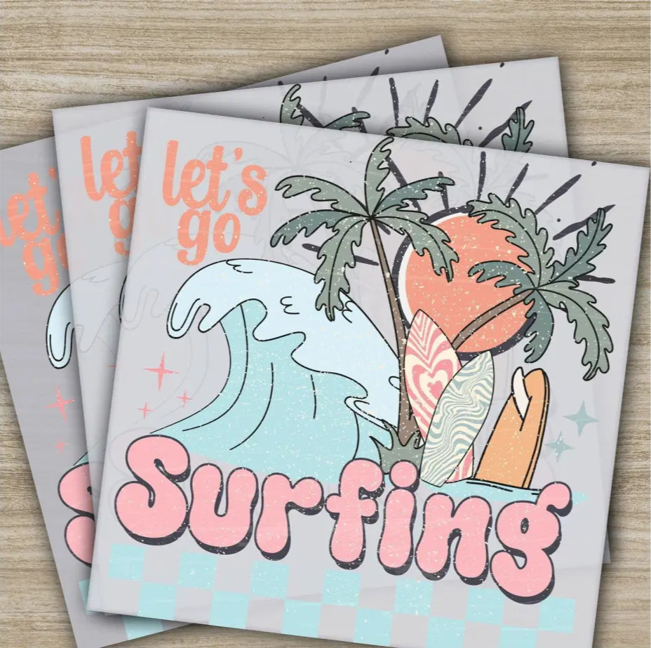 Beach Vibes Hello Summer Lets Go Surfing Ready to Press Personalized DTF Transfers s High Quality Heat Press DTF