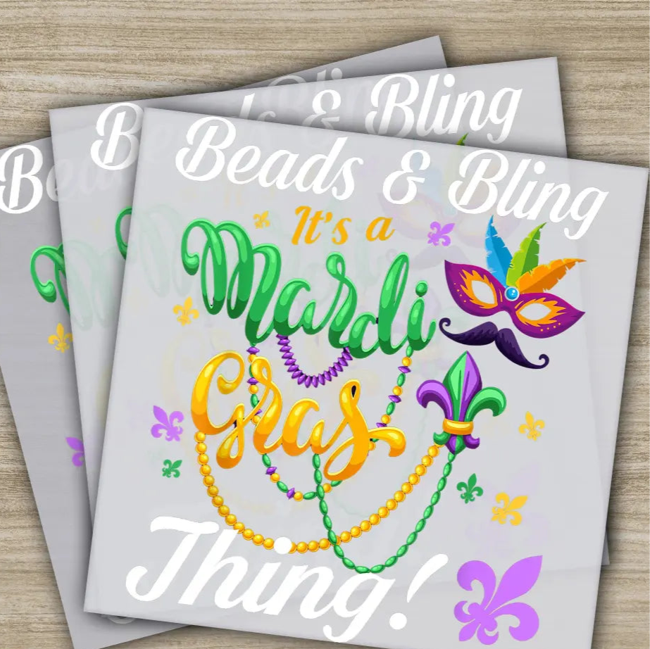 Beads and Bling Mardi Gras Transfers Ready to Press Personalized DTF Transfers Mardi Gras Gifts High Quality Heat Press