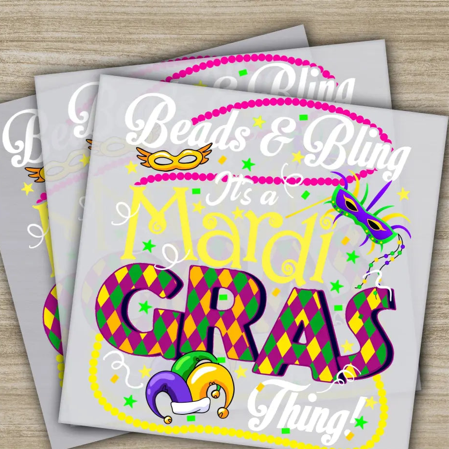 Beads and Bling Mardi Gras Transfers Ready to Press Personalized DTF Transfers Mardi Gras Gifts High Quality Heat Press