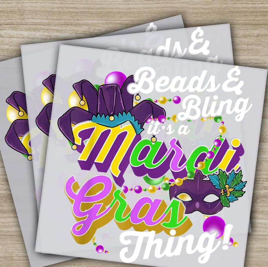 Beads and Bling Mardi Gras Transfers Ready to Press Personalized DTF Transfers Mardi Gras Gifts High Quality Heat Press