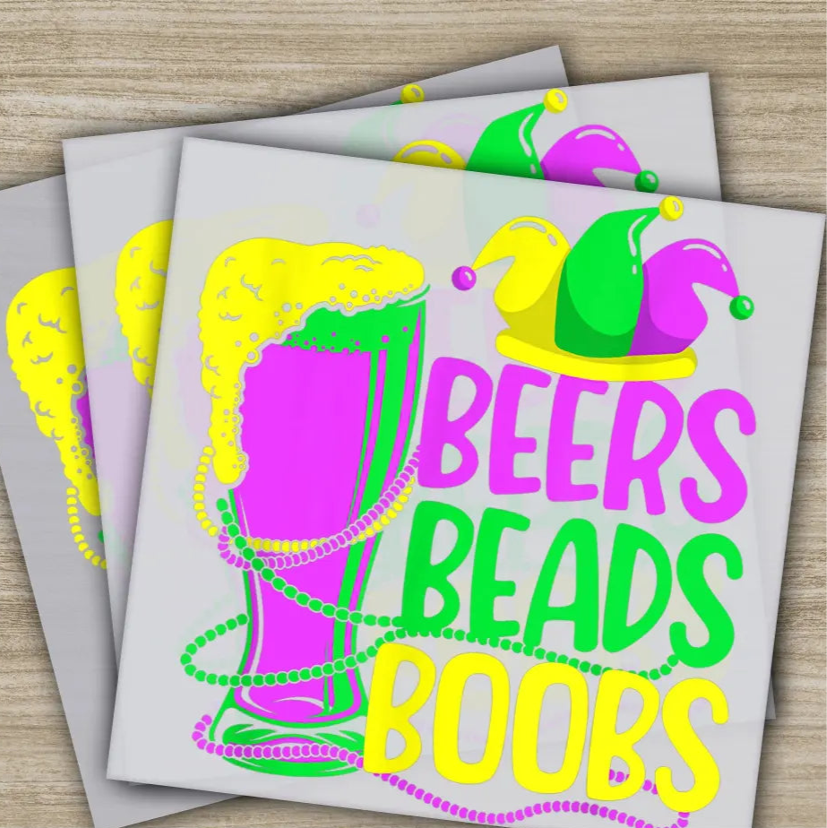 Beers Beads Boobs Mardi Gras Transfer Ready to Press Personalized DTF Transfers Mardi Gras Gift High Quality Heat Press