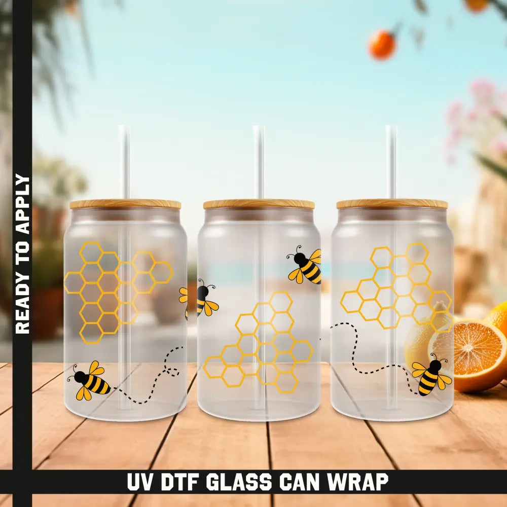 Bees Ready To Apply UV DTF 16oz cup Wrap