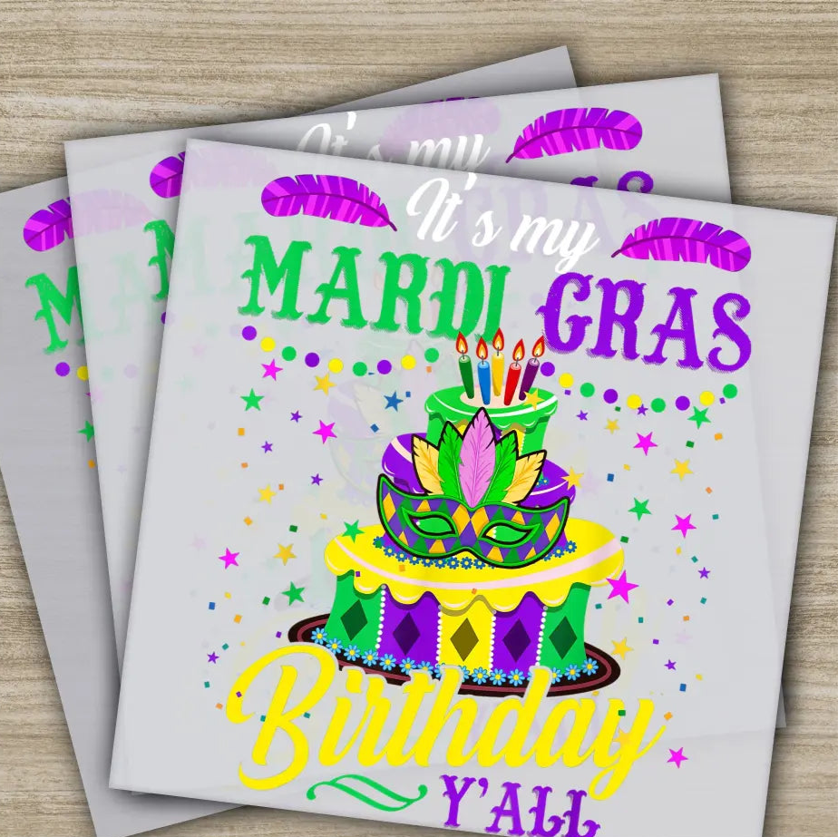 Birthday Cake Mardi Gras Transfers Ready to Press Personalized DTF Transfers Mardi Gras Gifts High Quality Heat Press