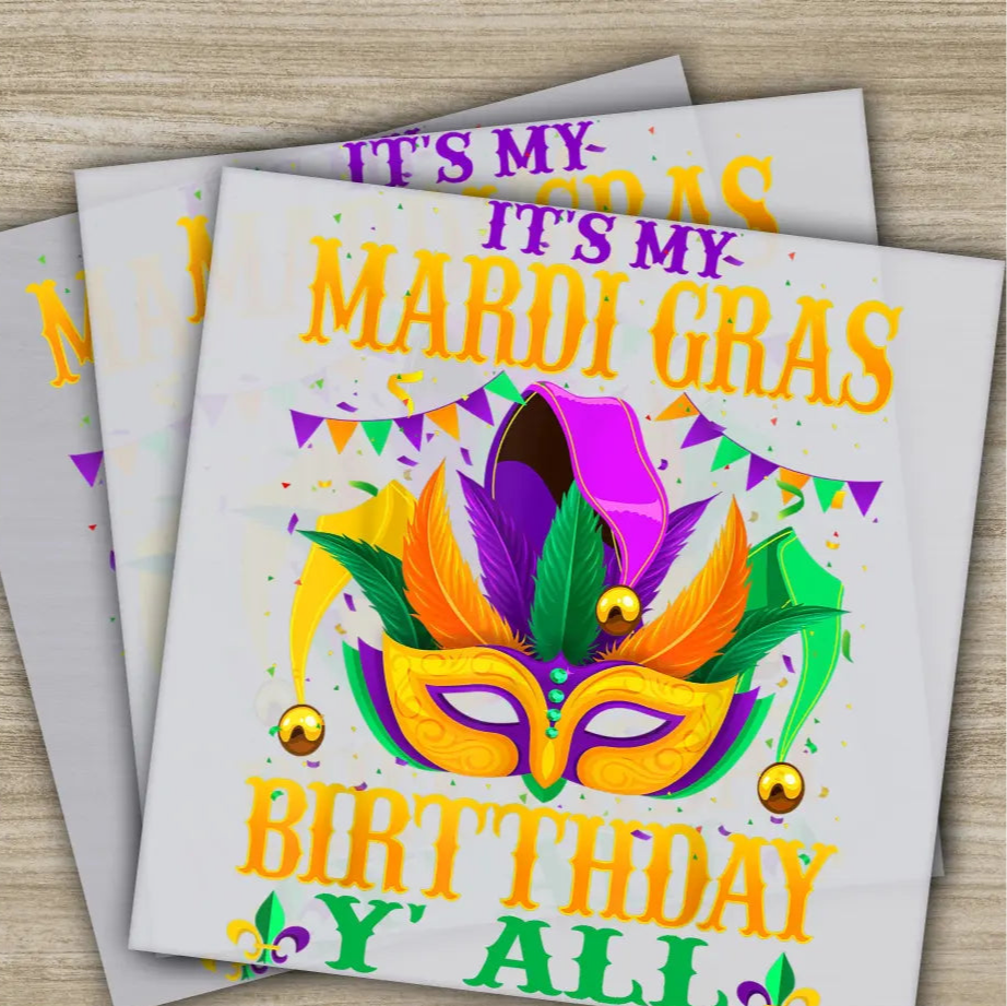 Birthday Mask Mardi Gras Transfers Ready to Press Personalized DTF Transfers Mardi Gras Gifts High Quality Heat Press