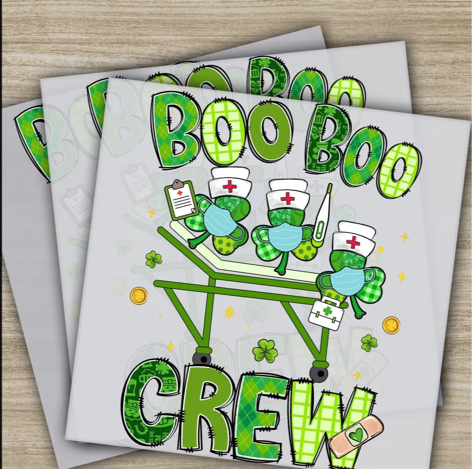 Boo Boo Crew Nurse St. Patrick’s Day Transfers Ready to Press Personalized DTF Transfers St. Patrick’s Gifts Heat Press