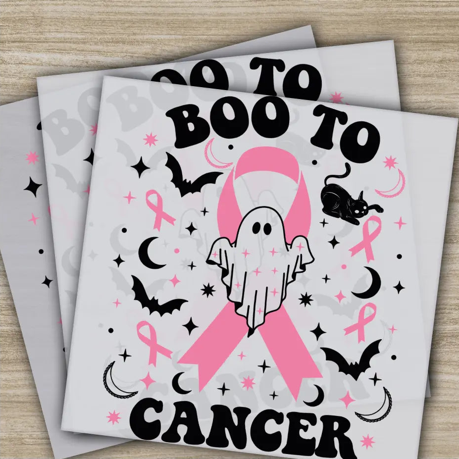 Boo To Cancer Pink Out Awareness Bow Cancer In October Ready to Press Personalized DTF Transfers Heat Press DTF
