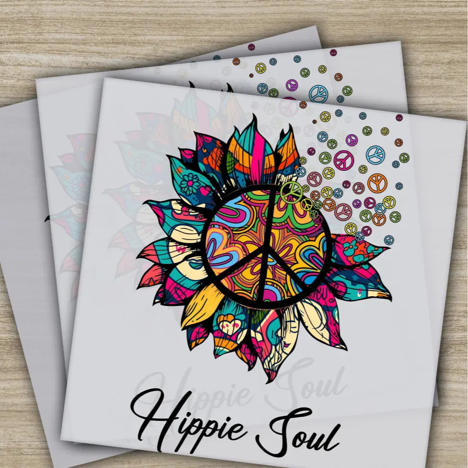 Colorful Flowers Love Peace Hippie Soul Ready to Press Personalized DTF Transfers Heat Press DTF Transfer