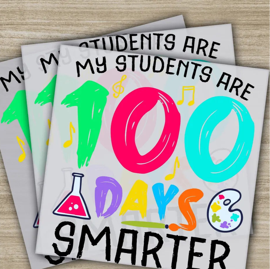 Colorful Smarter 100 Days Of School Transfer Ready to Press Personalized DTF Transfer 100 Days Of School Gifts Heat