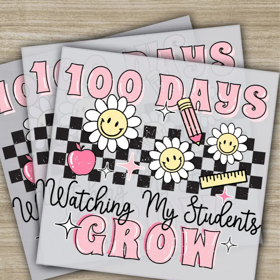 Daisy Chessboard 100 Days Of School Transfer Ready to Press Personalized DTF Transfer 100 Days Of School Gift Heat