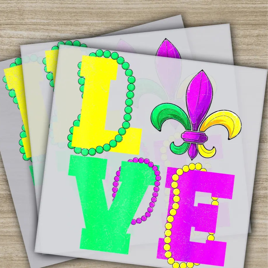 Love Vintage Beads Mardi Gras Transfers Ready to Press Personalized DTF Transfer Mardi Gras Gift High Quality Heat