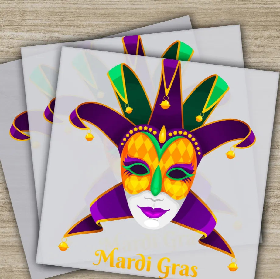 Mask Costume Drama Mardi Gras Transfer Ready to Press Personalized DTF Transfer Mardi Gras Gift High Quality Heat Press