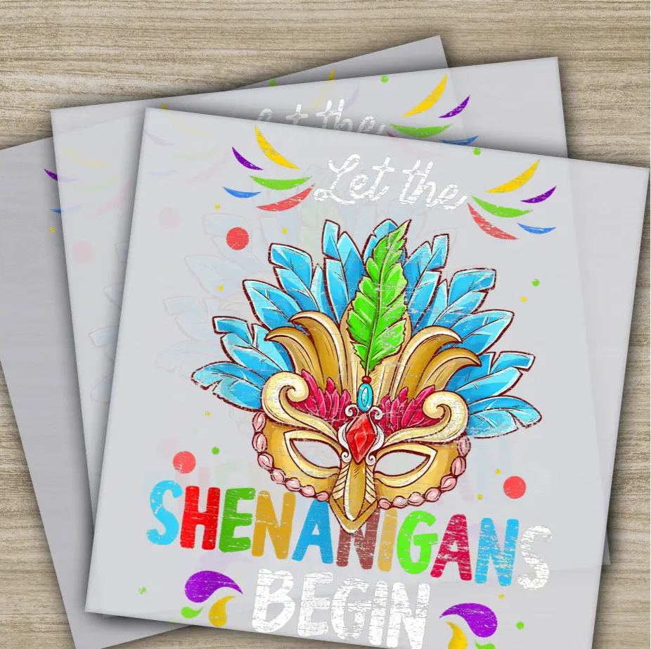 Mask Shenanigans Mardi Gras Transfers Ready to Press Personalized DTF Transfers Mardi Gras Gifts High Quality Heat