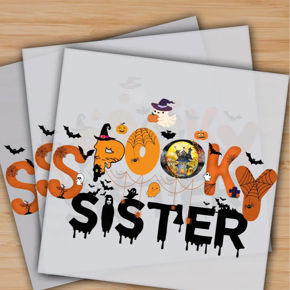 Spooky Sister Halloween Ready to Press Personalized Gifts Sublimation DTF Prints Trendy DTF Prints Ready for Press High