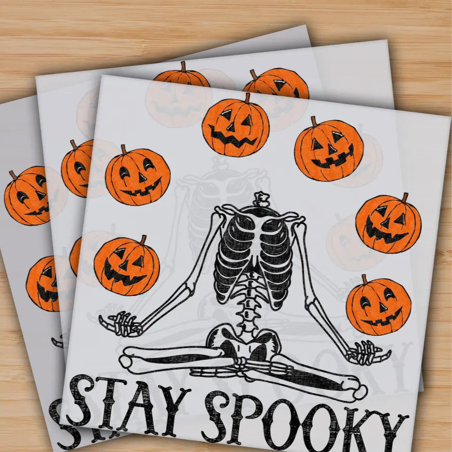 Stay Spooky Skeleton Pumpkin Ready to Press Personalized Gifts Sublimation DTF Prints Trendy DTF Prints Ready for Press