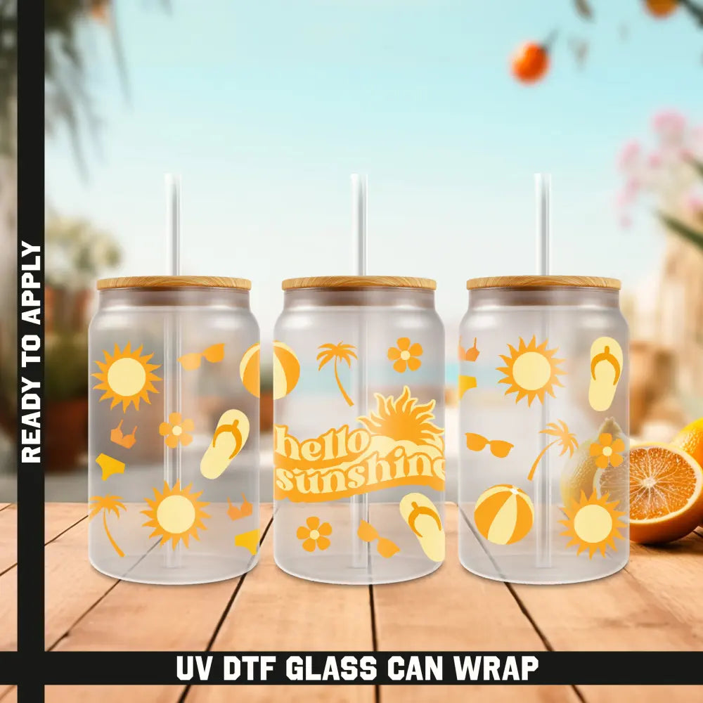 Summer Hello Sunshine Ready To Apply UV DTF 16oz cup Wrap