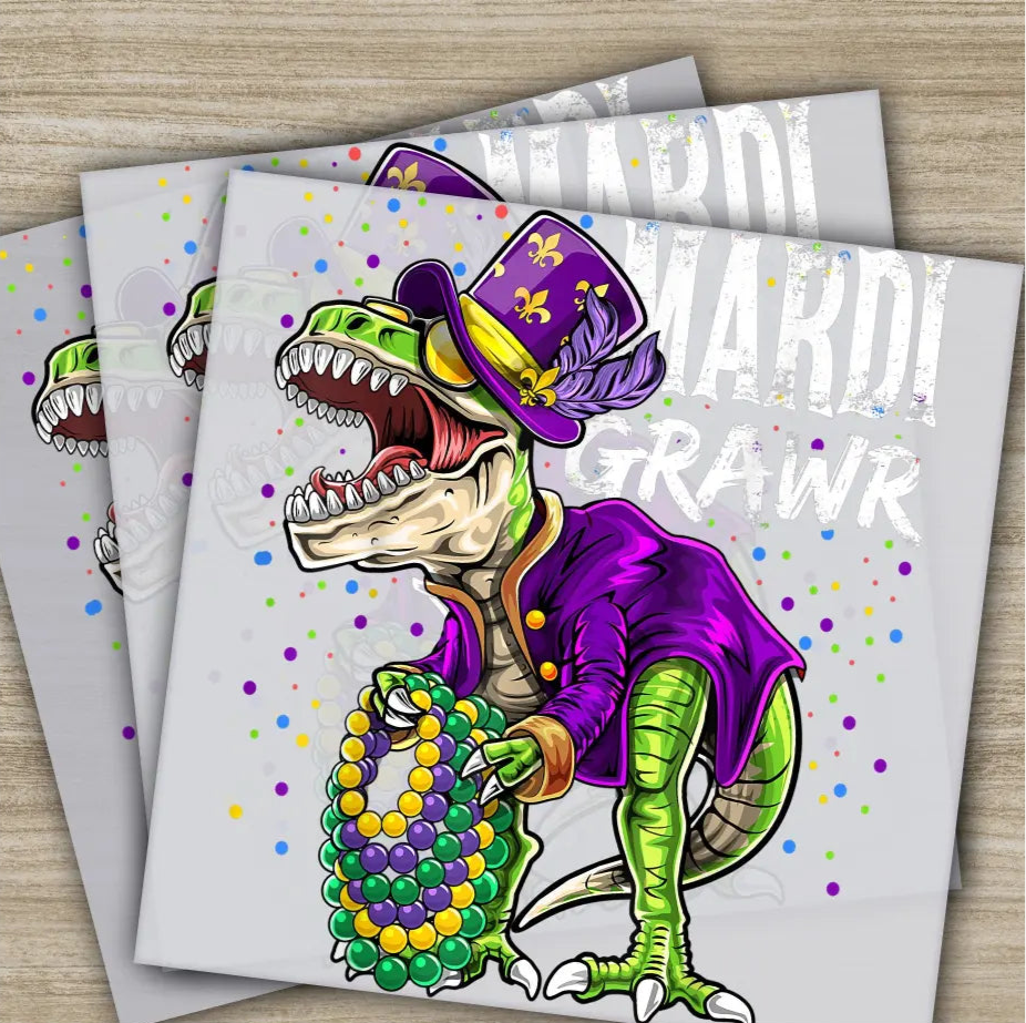 T-Rex Dinosaur Bead Costume Mardi Gras Transfers Ready to Press Personalized DTF Transfers Mardi Gras Gifts Heat Press