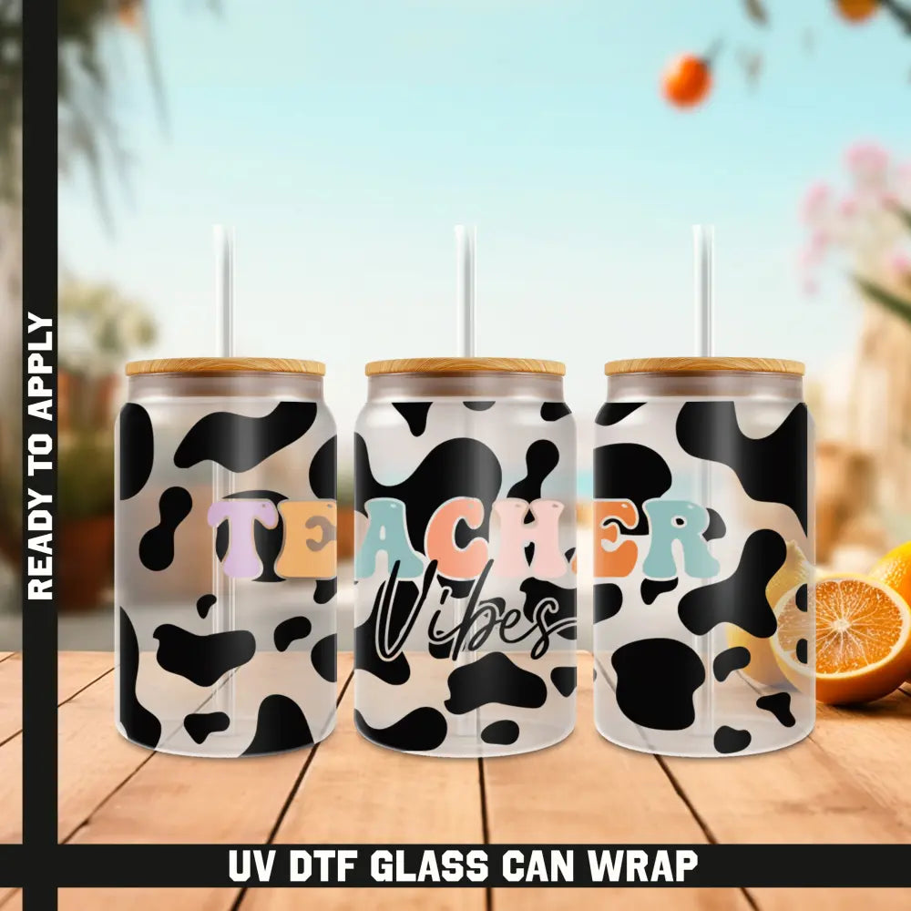 Teacher Cow Skin Theme Ready To Apply UV DTF 16oz cup Wrap