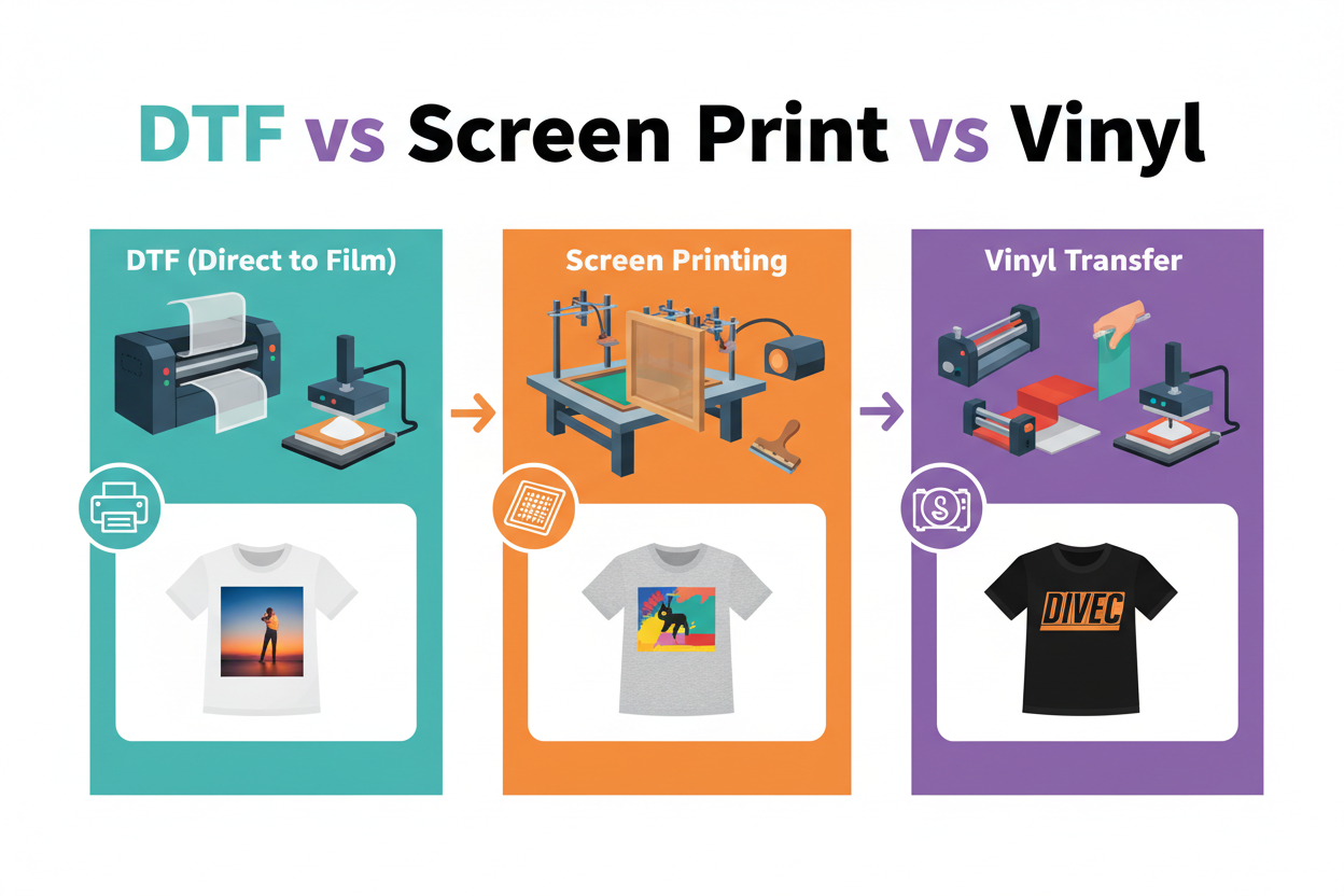 DTF vs. Screen Print vs. Vinyl: The 2026 Ultimate Guide to Custom Transfers