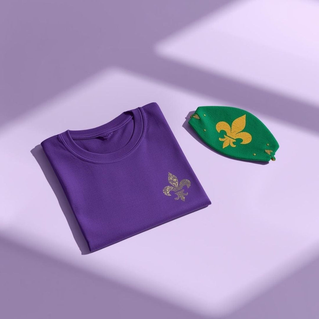 Mardi Gras themed DTF design with fleur-de-lis and festive colors