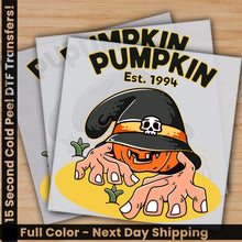 Load image into Gallery viewer, a picture of a pumpkin with a pirate hat
