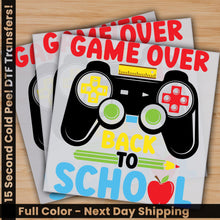 Load image into Gallery viewer, a pair of game over back to school stickers
