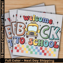 Load image into Gallery viewer, a pair of back to school cards with the words welcome back to school
