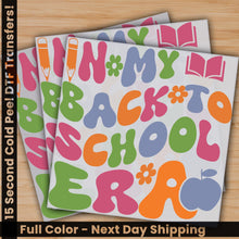 Load image into Gallery viewer, a pair of back to school stickers on a wooden surface
