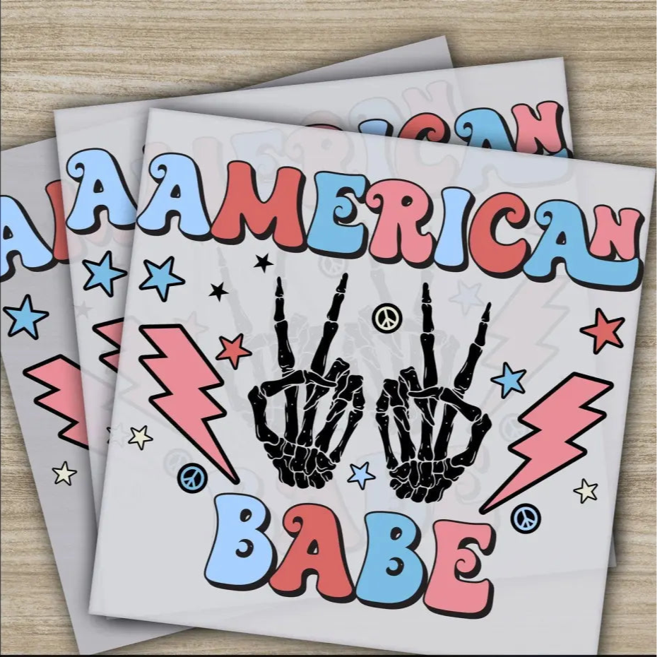 4TH Of July American Babe Fourth of July Independence Ready to Press Personalized DTF Transfers Heat Press DTF Transfers
