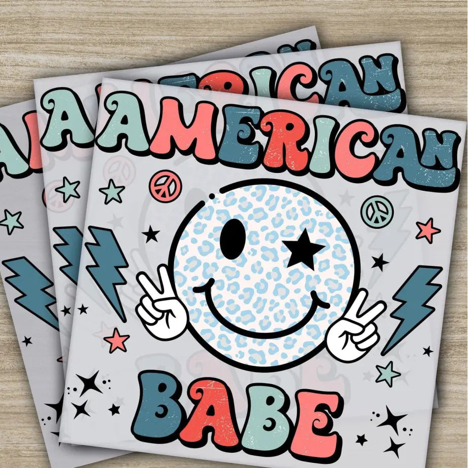 4th of July American Babe Fourth ofJuly Ready to Press Personalized DTF Transfers Heat Press DTF Transfers