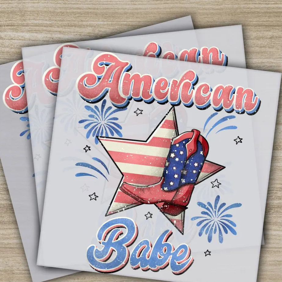 4th of July American Babe Fourth ofJuly Ready to Press Personalized DTF Transfers Heat Press DTF Transfers
