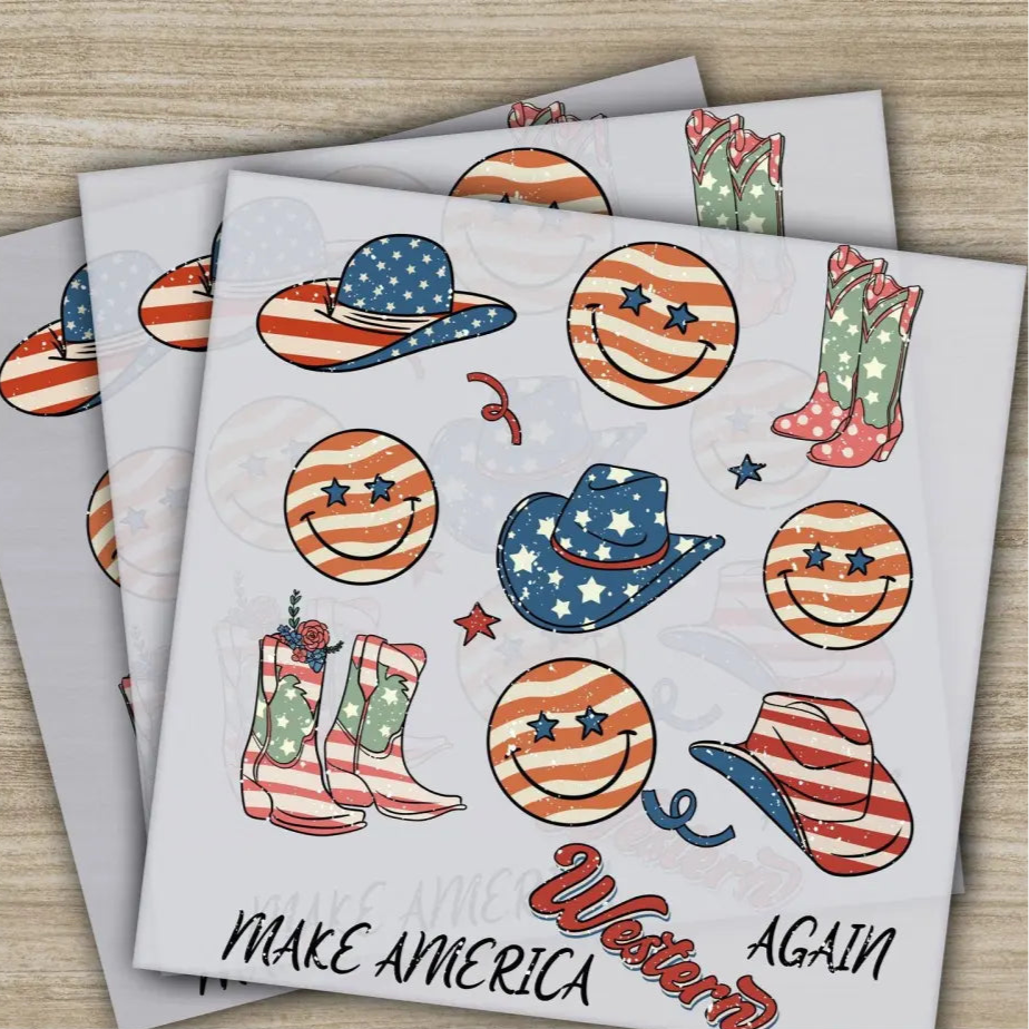 4th of July Fourth ofJuly Make America Western Again Ready to Press Personalized DTF Transfers Heat Press DTF Transfers
