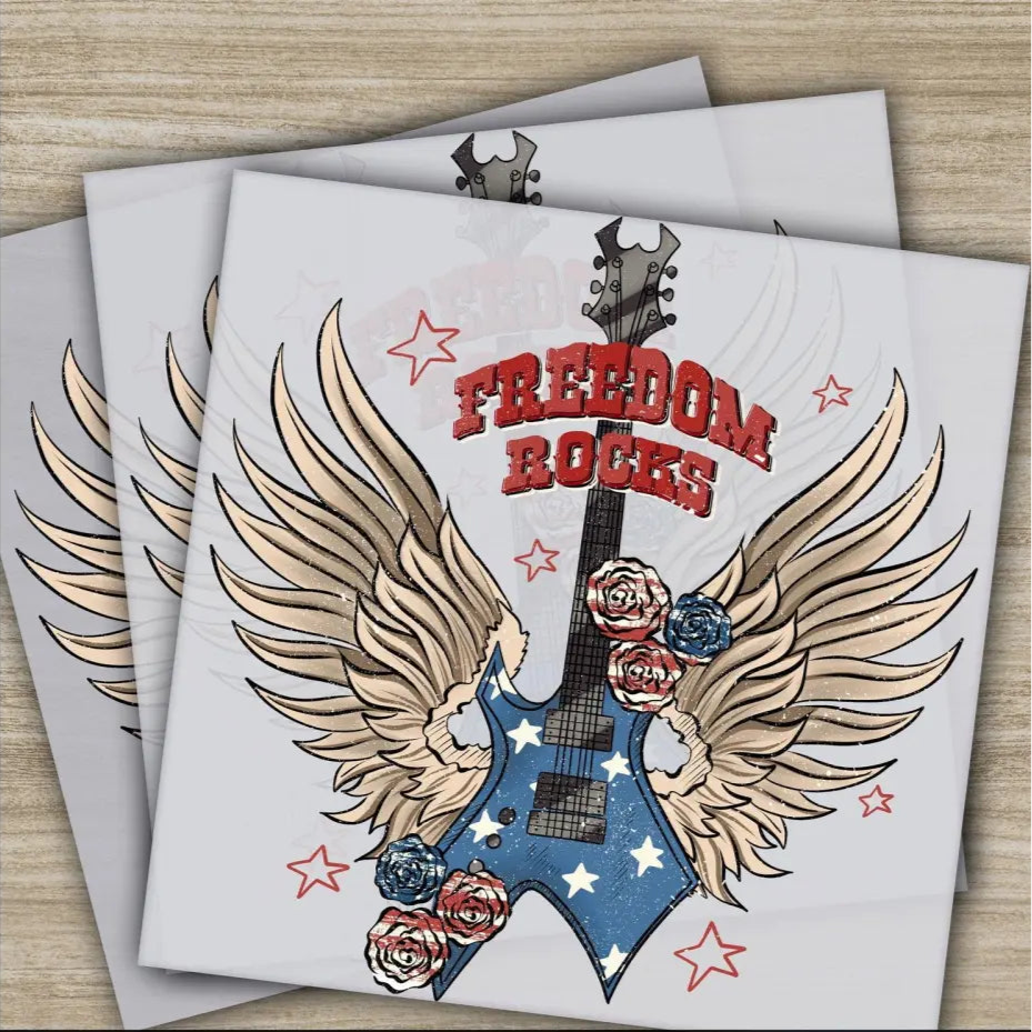 4th of July Freedom Rocks Fourth ofJuly Ready to Press Personalized DTF Transfers Heat Press DTF Transfers