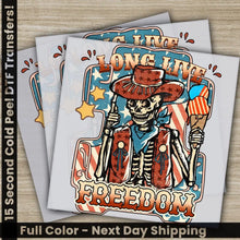 Load image into Gallery viewer, 4th of July Long Live Freedom Skeleton Fourth ofJuly Ready to Press Personalized DTF Transfers Heat Press DTF Transfers
