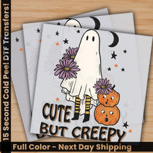 Load image into Gallery viewer, a set of three halloween cards with a ghost and two pumpkins
