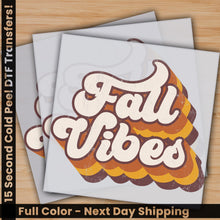 Load image into Gallery viewer, a set of three fall vibes stickers on top of a wooden table
