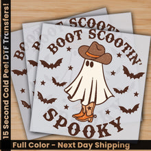 Load image into Gallery viewer, a pair of halloween cards with a ghost wearing a cowboy hat
