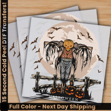 Load image into Gallery viewer, a halloween card with a scarecrow on it
