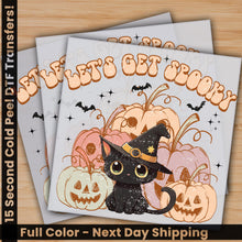 Load image into Gallery viewer, two halloween cards with a black cat and pumpkins
