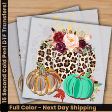 Load image into Gallery viewer, a card with a leopard print pumpkin and flowers on it
