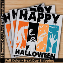 Load image into Gallery viewer, a set of three halloween stickers on a wooden surface
