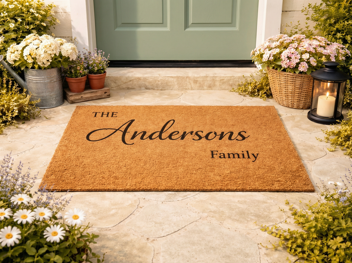 Personalized Family Custom Door Mat for Front Door, Natural Coir Welcome Mat for Home Entry