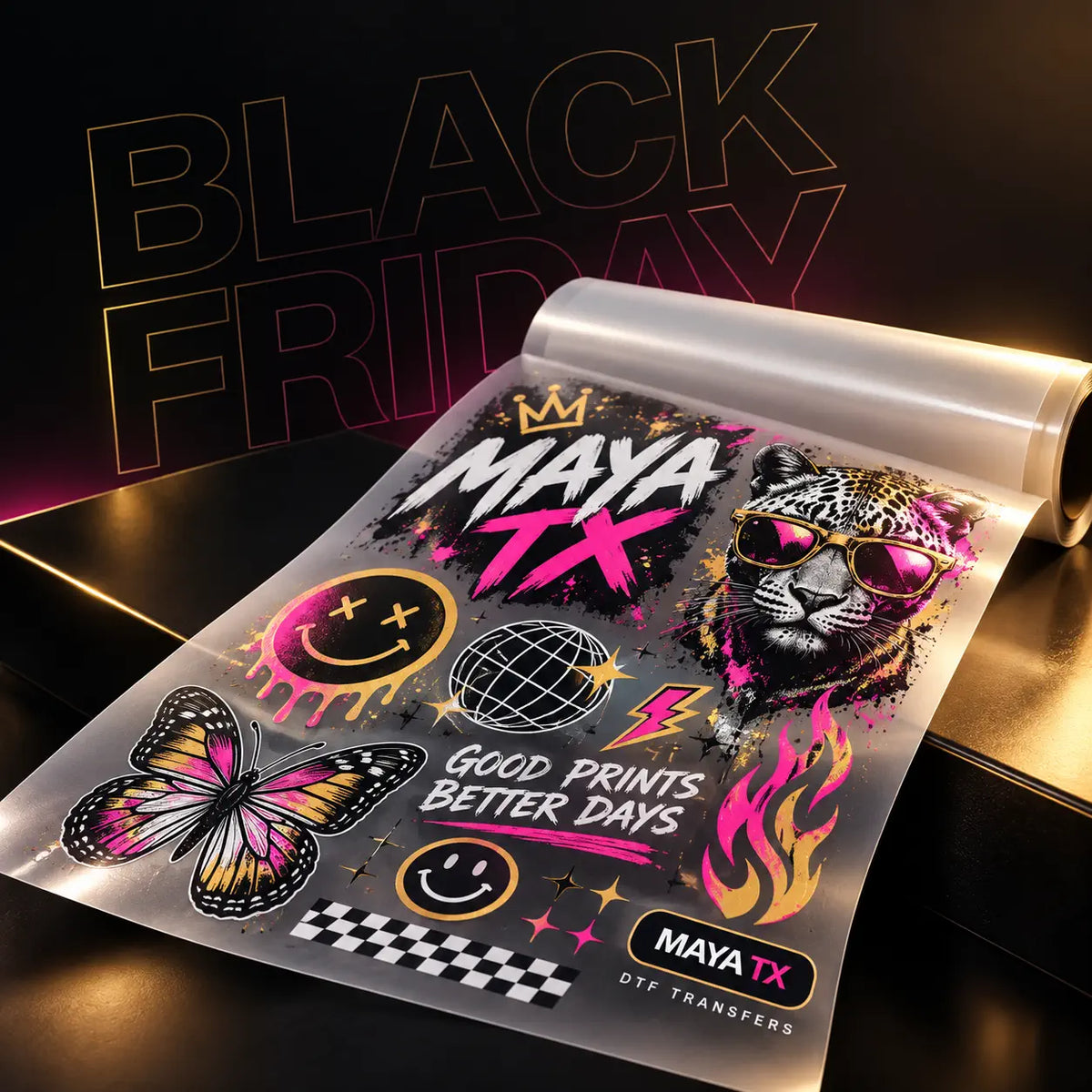 MAYA TX Black Friday DTF transfers and custom apparel
