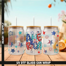 Load image into Gallery viewer, America Vibes UV DTF Wrap For 4th Of July Glass Cup 16oz Glass Cup Cute Stickers For July Cups Gift Sticker Cup
