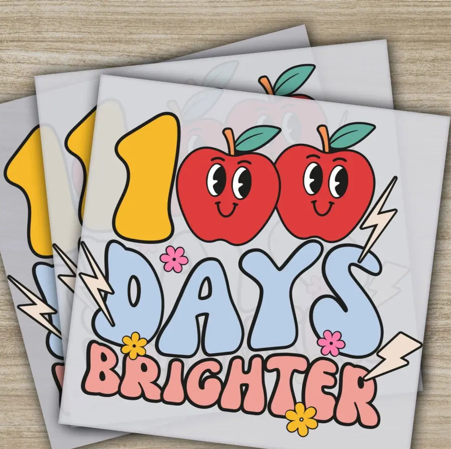 Apple Daisy 100 Days Of School Transfers Ready to Press Personalized DTF Transfers 100 Days Of School Gifts Heat Press
