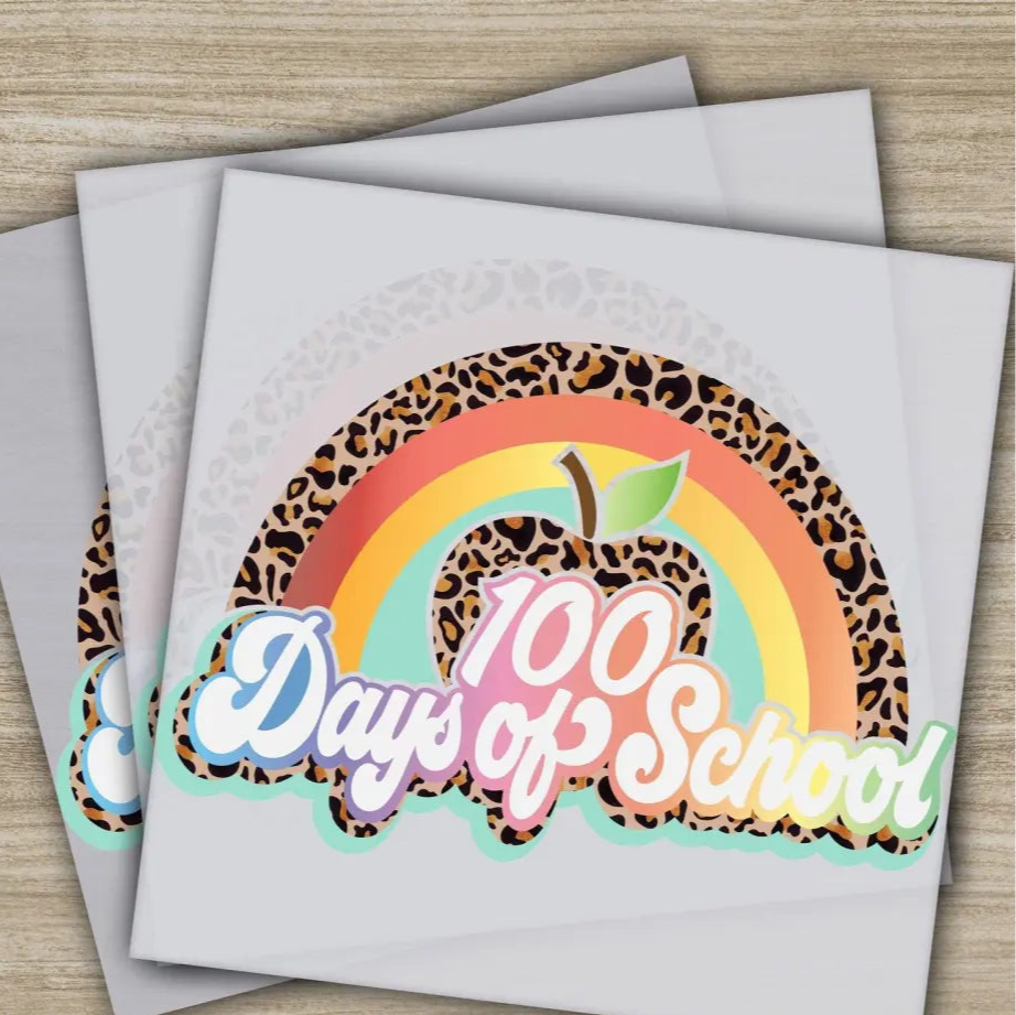 Apple Rainbow 100 Days Of School Transfers Ready to Press Personalized DTF Transfers 100 Days Of School Gifts Heat