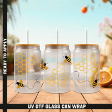 Load image into Gallery viewer, Bee and Honey Premium UV DTF Wrap For Glass Cup 16oz Glass Cup Cute Stickers For Cups Gift Sticker Cup For Coffee Cup,
