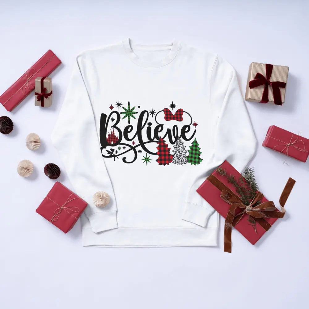 Believe Christmas Tree DTF Transfers Ready to Press Personalized Direct to Film Sublimation Screen Prints Fast Shipping