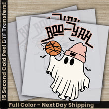 Load image into Gallery viewer, a card with a ghost holding a basketball
